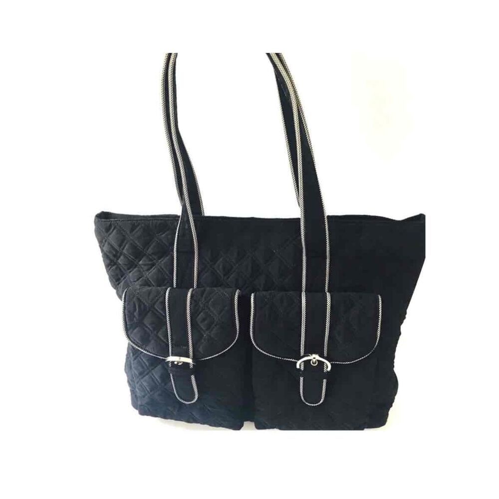 Vera Bradley Purse Tote Handbag Quilted Black Like New Classic Casual grannycore